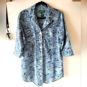 Lauren Ralph Lauren Paisley Cotton Jersey Sleep Shirt size M